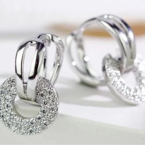 Small Silver Circle Crystal Zircon Earrings